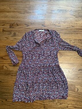Mango Red Floral Mini Dress with Blue Accents